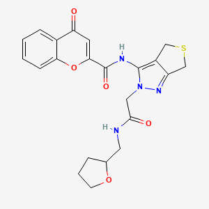 molecular formula C22H22N4O5S B2833906 4-氧代-N-(2-(2-氧代-2-(((四氢呋喃-2-基)甲基)氨基)乙基)-4,6-二氢-2H-噻吩[3,4-c]吡唑-3-基)-4H-香豆素-2-羧酰胺 CAS No. 1105250-20-1