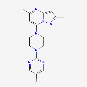 molecular formula C16H18FN7 B2833907 7-[4-(5-Fluoropyrimidin-2-yl)piperazin-1-yl]-2,5-dimethylpyrazolo[1,5-a]pyrimidine CAS No. 2415562-11-5