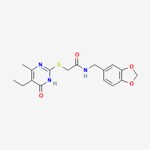 molecular formula C17H19N3O4S B2833930 N-(苯并[1,3]二噁烯-5-基甲基)-2-((5-乙基-4-甲基-6-氧代-1,6-二氢嘧啶-2-基)硫)乙酰胺 CAS No. 552309-72-5