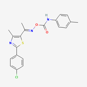 molecular formula C20H18ClN3O2S B2833931 2-(4-Chlorophenyl)-4-methyl-5-{[(4-toluidinocarbonyl)oxy]ethanimidoyl}-1,3-thiazole CAS No. 477872-48-3