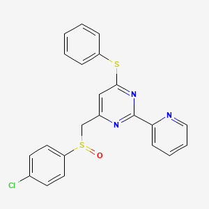 molecular formula C22H16ClN3OS2 B2834003 4-Chlorophenyl [6-(phenylsulfanyl)-2-(2-pyridinyl)-4-pyrimidinyl]methyl sulfoxide CAS No. 303147-97-9