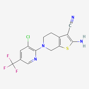 molecular formula C14H10ClF3N4S B2834023 2-Amino-6-[3-chloro-5-(trifluoromethyl)-2-pyridinyl]-4,5,6,7-tetrahydrothieno[2,3-c]pyridine-3-carbonitrile CAS No. 321430-41-5