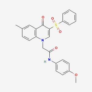 molecular formula C25H22N2O5S B2834047 2-[3-(benzenesulfonyl)-6-methyl-4-oxo-1,4-dihydroquinolin-1-yl]-N-(4-methoxyphenyl)acetamide CAS No. 866588-72-9