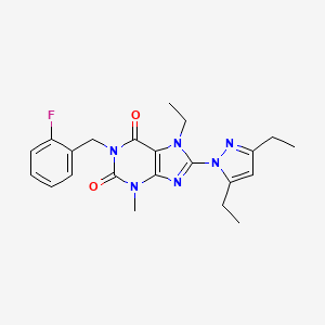 molecular formula C22H25FN6O2 B2834069 8-(3,5-diethyl-1H-pyrazol-1-yl)-7-ethyl-1-(2-fluorobenzyl)-3-methyl-1H-purine-2,6(3H,7H)-dione CAS No. 1014053-11-2