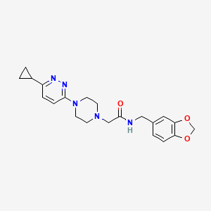 N-(benzo[d][1,3]dioxol-5-ylmethyl)-2-(4-(6-cyclopropylpyridazin-3-yl)piperazin-1-yl)acetamide