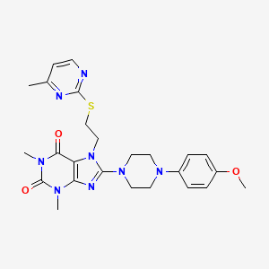 molecular formula C25H30N8O3S B2834107 8-[4-(4-甲氧苯基)哌嗪-1-基]-1,3-二甲基-7-[2-(4-甲基嘧啶-2-基)硫醚基乙基]嘌呤-2,6-二酮 CAS No. 850914-86-2