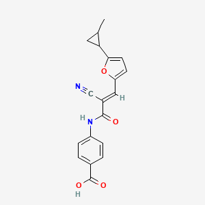 molecular formula C19H16N2O4 B2834143 4-[[(E)-2-Cyano-3-[5-(2-methylcyclopropyl)furan-2-yl]prop-2-enoyl]amino]benzoic acid CAS No. 1050896-50-8
