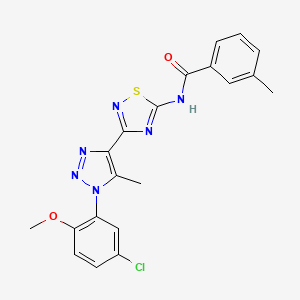 molecular formula C20H17ClN6O2S B2834155 N-{3-[1-(5-chloro-2-methoxyphenyl)-5-methyl-1H-1,2,3-triazol-4-yl]-1,2,4-thiadiazol-5-yl}-3-methylbenzamide CAS No. 895119-90-1