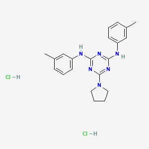 molecular formula C21H26Cl2N6 B2834178 6-(pyrrolidin-1-yl)-N2,N4-di-m-tolyl-1,3,5-triazine-2,4-diamine dihydrochloride CAS No. 1179446-29-7