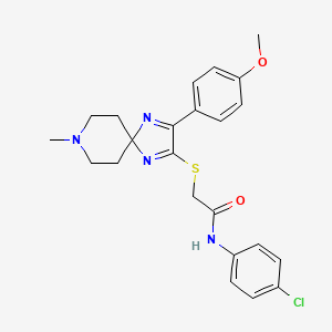molecular formula C23H25ClN4O2S B2834193 N-(4-chlorophenyl)-2-((3-(4-methoxyphenyl)-8-methyl-1,4,8-triazaspiro[4.5]deca-1,3-dien-2-yl)thio)acetamide CAS No. 1216789-81-9