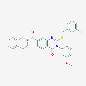 molecular formula C32H26FN3O3S B2834196 7-(3,4-dihydroisoquinolin-2(1H)-ylcarbonyl)-2-[(3-fluorobenzyl)thio]-3-(3-methoxyphenyl)quinazolin-4(3H)-one CAS No. 1115405-72-5