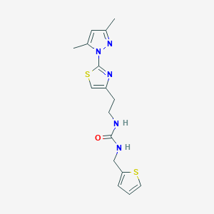 molecular formula C16H19N5OS2 B2834201 1-(2-(2-(3,5-dimethyl-1H-pyrazol-1-yl)thiazol-4-yl)ethyl)-3-(thiophen-2-ylmethyl)urea CAS No. 1421493-39-1