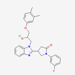 molecular formula C28H28FN3O3 B2834204 4-{1-[3-(3,4-Dimethylphenoxy)-2-hydroxypropyl]benzimidazol-2-yl}-1-(3-fluoroph enyl)pyrrolidin-2-one CAS No. 1018125-09-1