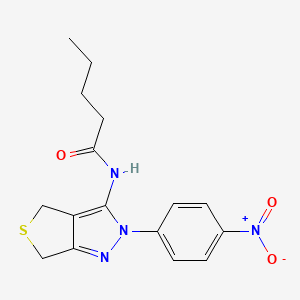 molecular formula C16H18N4O3S B2834215 N-[2-(4-nitrophenyl)-4,6-dihydrothieno[3,4-c]pyrazol-3-yl]pentanamide CAS No. 396723-48-1