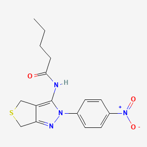 molecular formula C16H18N4O3S B2834215 N-[2-(4-nitrophenyl)-2H,4H,6H-thieno[3,4-c]pyrazol-3-yl]pentanamide CAS No. 396723-48-1