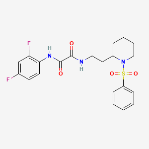 molecular formula C21H23F2N3O4S B2834226 N1-(2,4-difluorophenyl)-N2-(2-(1-(phenylsulfonyl)piperidin-2-yl)ethyl)oxalamide CAS No. 898444-64-9