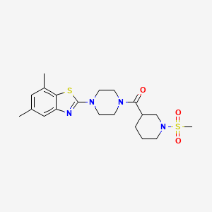 molecular formula C20H28N4O3S2 B2834229 (4-(5,7-Dimethylbenzo[d]thiazol-2-yl)piperazin-1-yl)(1-(methylsulfonyl)piperidin-3-yl)methanone CAS No. 1058399-06-6