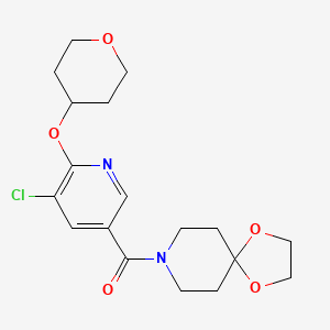 molecular formula C18H23ClN2O5 B2834236 (5-chloro-6-((tetrahydro-2H-pyran-4-yl)oxy)pyridin-3-yl)(1,4-dioxa-8-azaspiro[4.5]decan-8-yl)methanone CAS No. 1903023-03-9