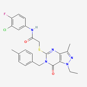 molecular formula C24H23ClFN5O2S B2834244 N-(3-chloro-4-fluorophenyl)-2-((1-ethyl-3-methyl-6-(4-methylbenzyl)-7-oxo-6,7-dihydro-1H-pyrazolo[4,3-d]pyrimidin-5-yl)thio)acetamide CAS No. 1358708-23-2