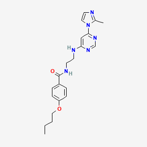 molecular formula C21H26N6O2 B2834250 4-丁氧基-N-(2-((6-(2-甲基-1H-咪唑-1-基)嘧啶-4-基)氨基)乙基)苯甲酰胺 CAS No. 1171679-63-2