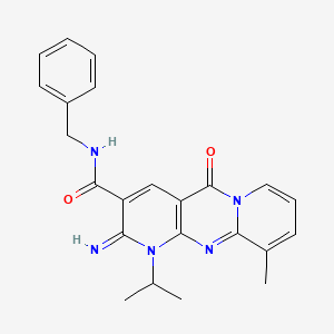 molecular formula C23H23N5O2 B2834261 [2-imino-10-methyl-1-(methylethyl)-5-oxo(1,6-dihydropyridino[2,3-d]pyridino[1, 2-a]pyrimidin-3-yl)]-N-benzylcarboxamide CAS No. 685122-03-6