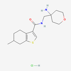 molecular formula C16H25ClN2O2S B2834267 N-[(4-Aminooxan-4-yl)methyl]-6-methyl-4,5,6,7-tetrahydro-1-benzothiophene-3-carboxamide;hydrochloride CAS No. 2416233-89-9