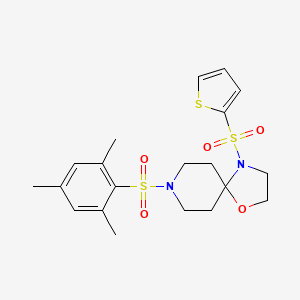molecular formula C20H26N2O5S3 B2834332 8-(Mesitylsulfonyl)-4-(thiophen-2-ylsulfonyl)-1-oxa-4,8-diazaspiro[4.5]decane CAS No. 898453-20-8