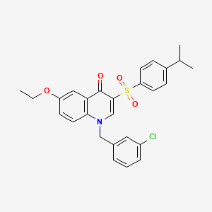 molecular formula C27H26ClNO4S B2834335 1-(3-chlorobenzyl)-6-ethoxy-3-((4-isopropylphenyl)sulfonyl)quinolin-4(1H)-one CAS No. 866842-61-7