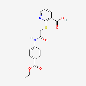 molecular formula C17H16N2O5S B2834337 2-((2-((4-(Ethoxycarbonyl)phenyl)amino)-2-oxoethyl)thio)nicotinic acid CAS No. 852696-34-5