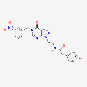 molecular formula C22H19FN6O4 B2834343 2-(4-fluorophenyl)-N-(2-(5-(3-nitrobenzyl)-4-oxo-4,5-dihydro-1H-pyrazolo[3,4-d]pyrimidin-1-yl)ethyl)acetamide CAS No. 922115-83-1