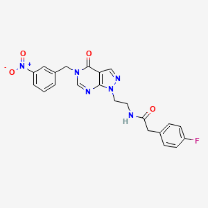 molecular formula C22H19FN6O4 B2834343 2-(4-氟苯基)-N-(2-(5-(3-硝基苄)-4-氧代-4,5-二氢-1H-吡唑并[3,4-d]嘧啶-1-基)乙基)乙酰胺 CAS No. 922115-83-1