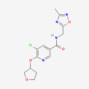 molecular formula C14H15ClN4O4 B2834359 5-chloro-N-((3-methyl-1,2,4-oxadiazol-5-yl)methyl)-6-((tetrahydrofuran-3-yl)oxy)nicotinamide CAS No. 1904211-19-3