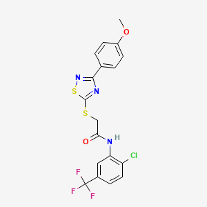 molecular formula C18H13ClF3N3O2S2 B2834401 N-(2-chloro-5-(trifluoromethyl)phenyl)-2-((3-(4-methoxyphenyl)-1,2,4-thiadiazol-5-yl)thio)acetamide CAS No. 864922-46-3