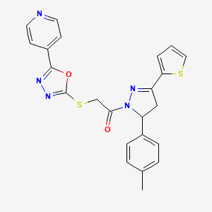molecular formula C23H19N5O2S2 B2834453 1-[5-(4-甲基苯基)-3-(噻吩-2-基)-4,5-二氢-1H-吡唑-1-基]-2-{[5-(吡啶-4-基)-1,3,4-噁二唑-2-基]硫代}乙酮 CAS No. 899752-08-0