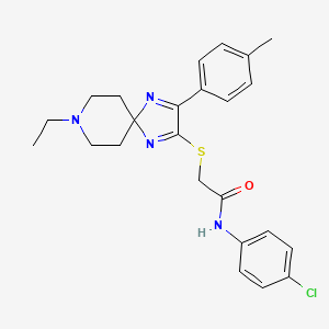 molecular formula C24H27ClN4OS B2834457 N-(4-chlorophenyl)-2-((8-ethyl-3-(p-tolyl)-1,4,8-triazaspiro[4.5]deca-1,3-dien-2-yl)thio)acetamide CAS No. 1215704-92-9