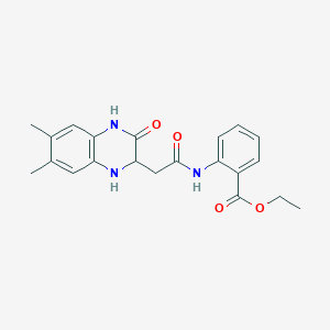 molecular formula C21H23N3O4 B2834462 Ethyl 2-[2-(6,7-dimethyl-3-oxo-1,2,3,4-tetrahydroquinoxalin-2-yl)acetamido]benzoate CAS No. 1008062-42-7