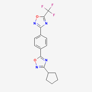 molecular formula C16H13F3N4O2 B2834470 3-Cyclopentyl-5-{4-[5-(trifluoromethyl)-1,2,4-oxadiazol-3-yl]phenyl}-1,2,4-oxadiazole CAS No. 1803592-80-4