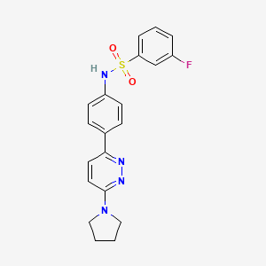 molecular formula C20H19FN4O2S B2834481 3-氟-N-[4-(6-吡咯啉-1-基吡啶并[3,4-d]嘧啶-3-基)苯基]苯磺酰胺 CAS No. 1004443-96-2
