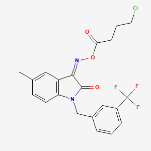 molecular formula C21H18ClF3N2O3 B2834483 3-{[(4-chlorobutanoyl)oxy]imino}-5-methyl-1-[3-(trifluoromethyl)benzyl]-1,3-dihydro-2H-indol-2-one CAS No. 321430-06-2