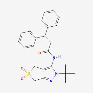 molecular formula C24H27N3O3S B2834491 N-(2-(叔丁基)-5,5-二氧代-4,6-二氢-2H-噻吩[3,4-c]吡唑-3-基)-3,3-二苯基丙酰胺 CAS No. 893925-04-7