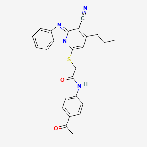 molecular formula C25H22N4O2S B2834506 N-(4-acetylphenyl)-2-[(4-cyano-3-propylpyrido[1,2-a]benzimidazol-1-yl)sulfanyl]acetamide CAS No. 879919-98-9