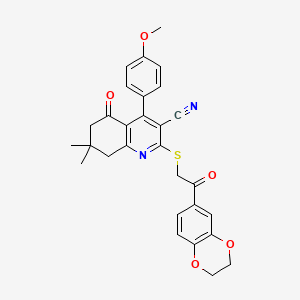 2-[2-(2,3-Dihydro-1,4-benzodioxin-6-yl)-2-oxoethyl]sulfanyl-4-(4-methoxyphenyl)-7,7-dimethyl-5-oxo-6,8-dihydroquinoline-3-carbonitrile