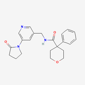 molecular formula C22H25N3O3 B2834545 N-((5-(2-氧代吡咯烷-1-基)吡啶-3-基甲基)-4-苯基四氢-2H-吡喃-4-羧酰胺 CAS No. 2034387-82-9