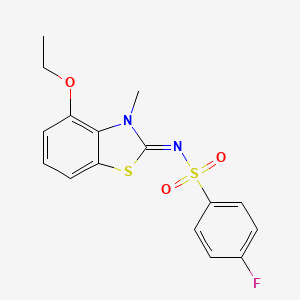 molecular formula C16H15FN2O3S2 B2834546 (Z)-N-(4-ethoxy-3-methylbenzo[d]thiazol-2(3H)-ylidene)-4-fluorobenzenesulfonamide CAS No. 955663-64-6