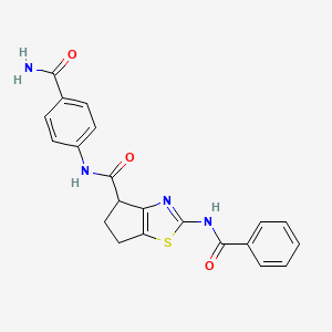 molecular formula C21H18N4O3S B2834548 2-benzamido-N-(4-carbamoylphenyl)-5,6-dihydro-4H-cyclopenta[d]thiazole-4-carboxamide CAS No. 941967-89-1