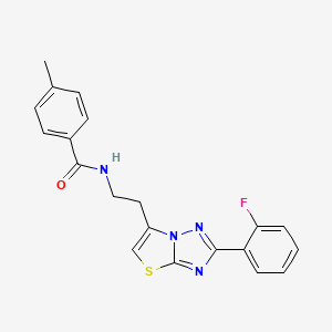 molecular formula C20H17FN4OS B2834576 N-(2-(2-(2-fluorophenyl)thiazolo[3,2-b][1,2,4]triazol-6-yl)ethyl)-4-methylbenzamide CAS No. 895790-26-8