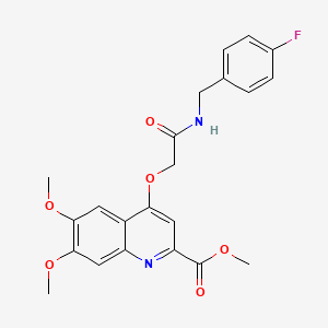 molecular formula C22H21FN2O6 B2834577 Methyl 4-(2-((4-fluorobenzyl)amino)-2-oxoethoxy)-6,7-dimethoxyquinoline-2-carboxylate CAS No. 1358418-94-6