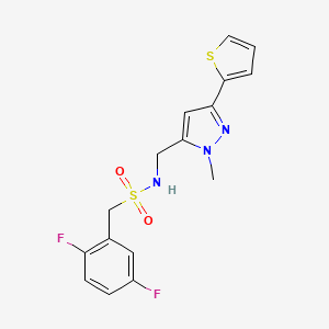 molecular formula C16H15F2N3O2S2 B2834578 1-(2,5-Difluorophenyl)-N-[(2-methyl-5-thiophen-2-ylpyrazol-3-yl)methyl]methanesulfonamide CAS No. 2310146-19-9