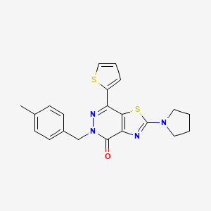 molecular formula C21H20N4OS2 B2834593 5-(4-methylbenzyl)-2-(pyrrolidin-1-yl)-7-(thiophen-2-yl)thiazolo[4,5-d]pyridazin-4(5H)-one CAS No. 1105233-39-3