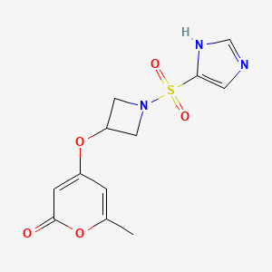 molecular formula C12H13N3O5S B2834597 4-((1-((1H-imidazol-4-yl)sulfonyl)azetidin-3-yl)oxy)-6-methyl-2H-pyran-2-one CAS No. 2034310-11-5